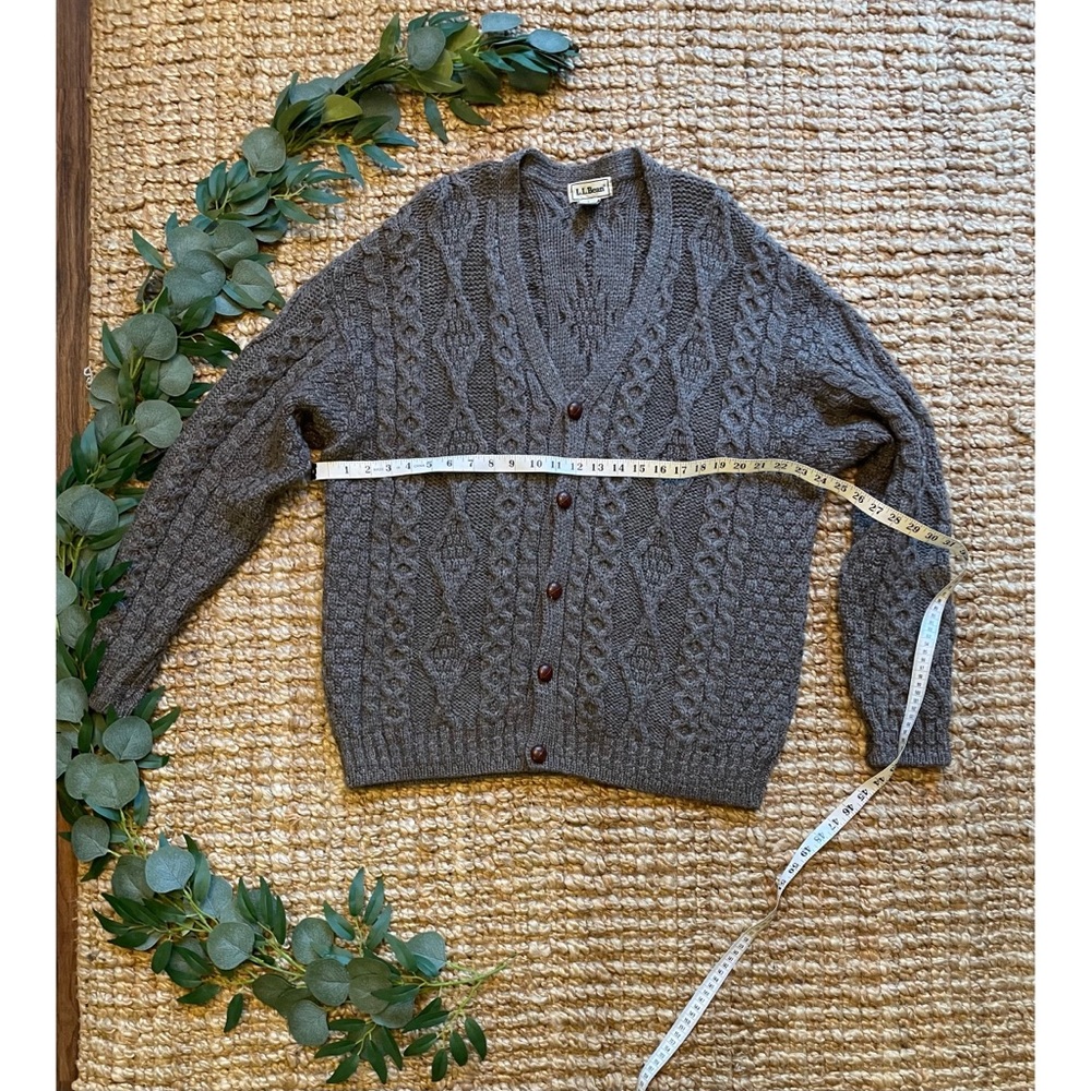 Mens L.L bean 100%wool brown  Fisherman style sweater